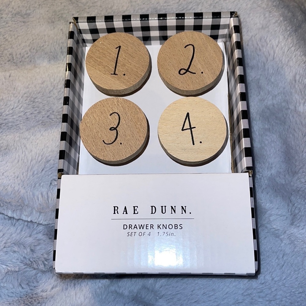 Set of 4 Rae Dunn Wooden Drawer Knobs